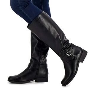 New w/Box Style & Co Marliee Faux Leather Black Mid-High Riding Boots Size 6